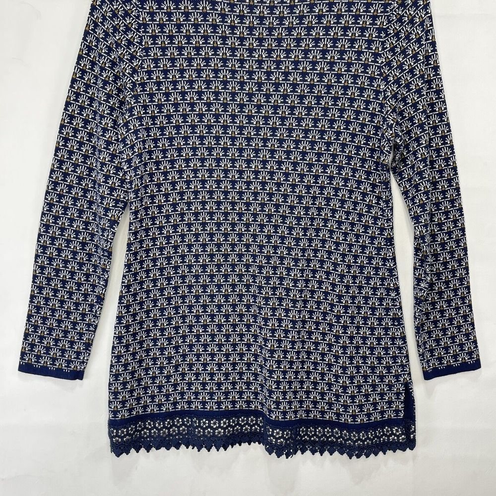 Susan Graver Women Medium Blue Cotton Blend Floral Pattern Long Sleeve Knit - Picture 7 of 10